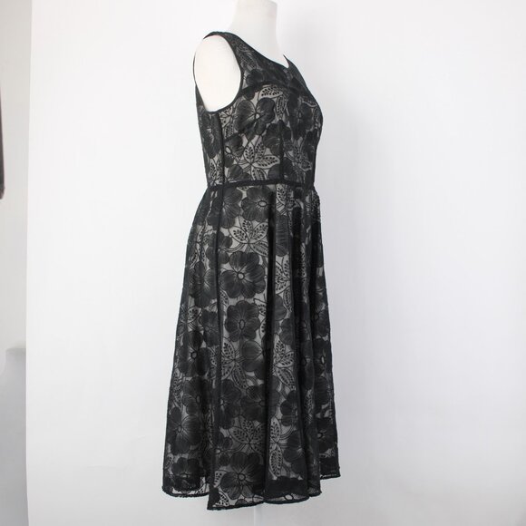Ann Taylor Dress Sz 4 Black Grey Floral Lined Zip Nylon Polyester Dress - Picture 7 of 16